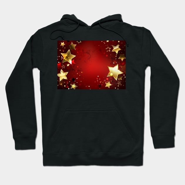 Red Background with Gold Stars Hoodie by Blackmoon9